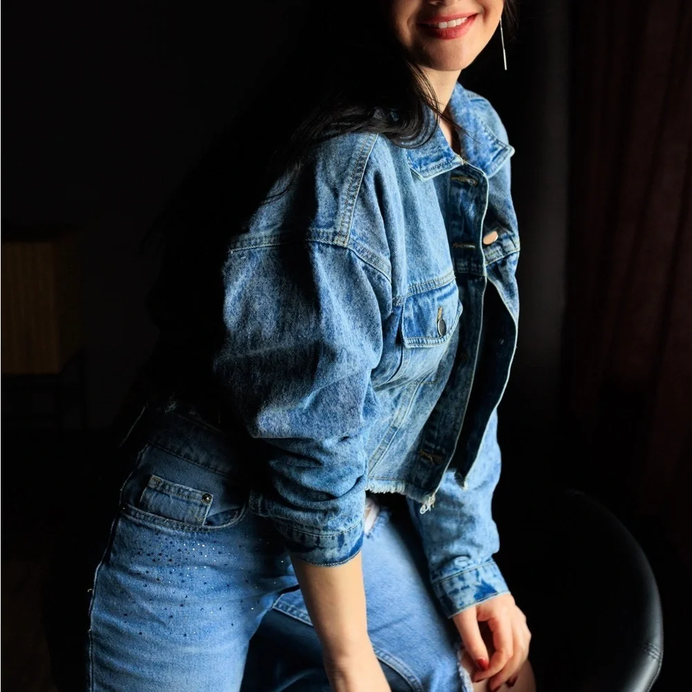 Highway Jeans Denim Jacket Shredded Cropped With Elastic Size L - Picture 2 of 9